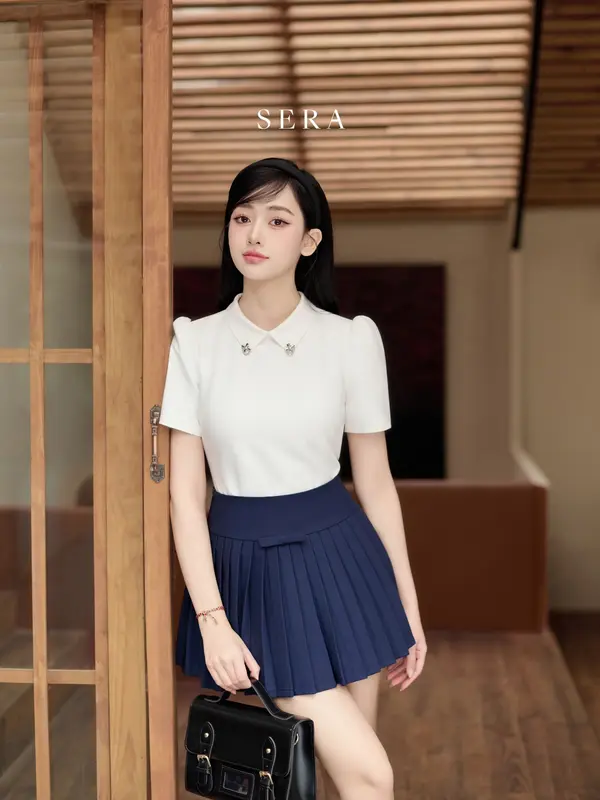 SERA - Chân váy xếp ly đính nơ JOLIE - Thiết kế 2 lớp với vải đứng form 2