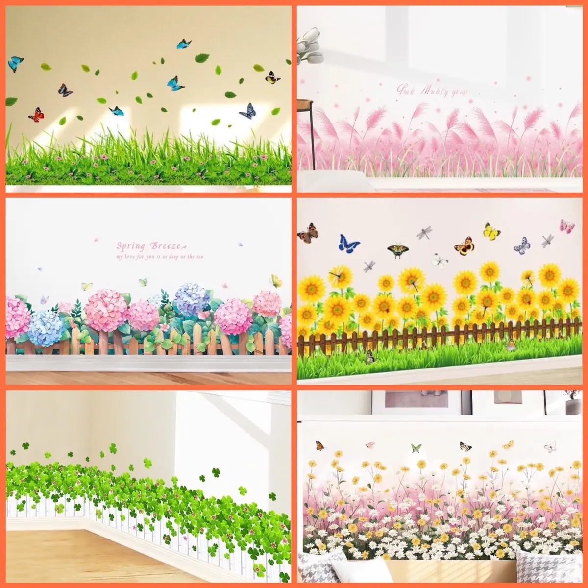 [Nhiều mẫu] Decal dán tường hoa lá cỏ dán chân tường