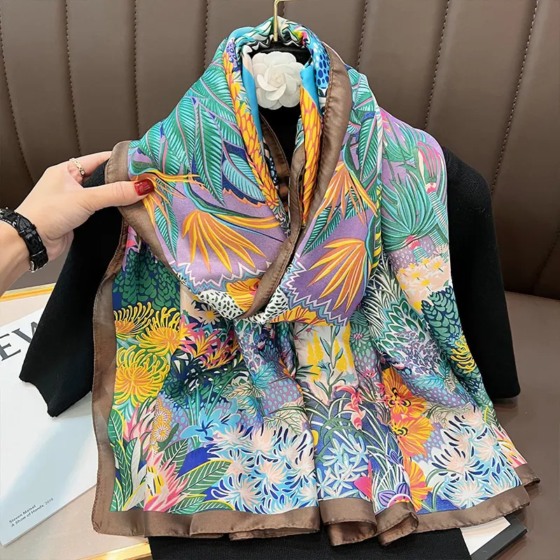 Selendang Bercetak Retro, untuk Wanita, Gaya Korea, Fesyen dan Bergaya, Selendang, Diperbuat daripada Sutera Tiruan, Selendang Selendang Hangat, Sesuai untuk Musim Luruh dan Musim Sejuk, Ketibaan Baru