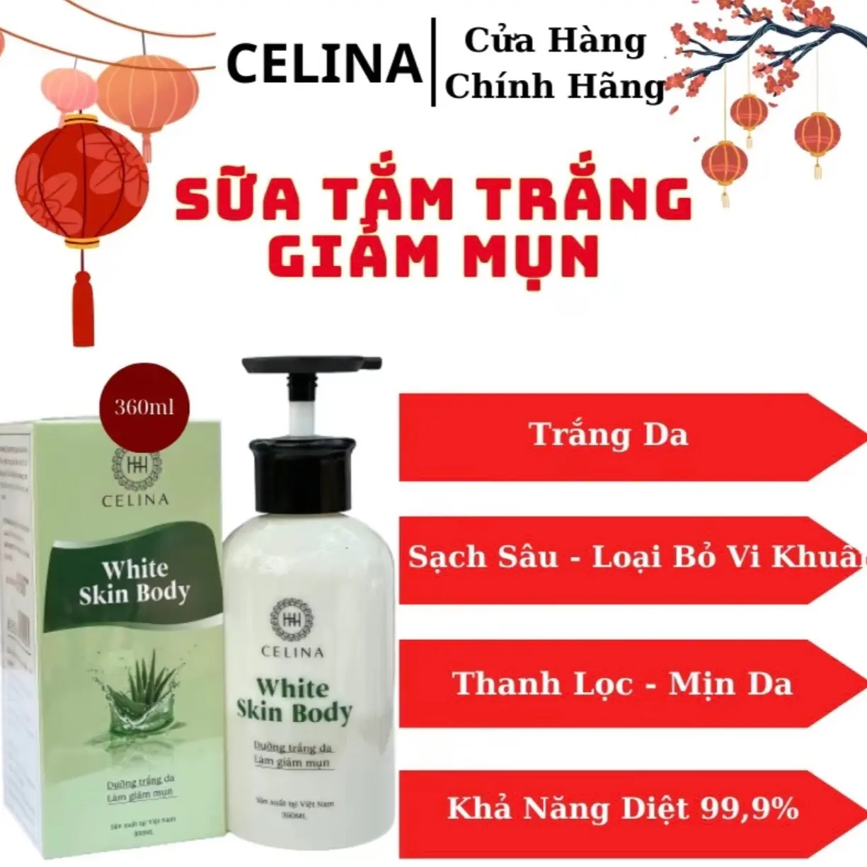 Sữa tắm trắng da giảm mụn White skin body Celina