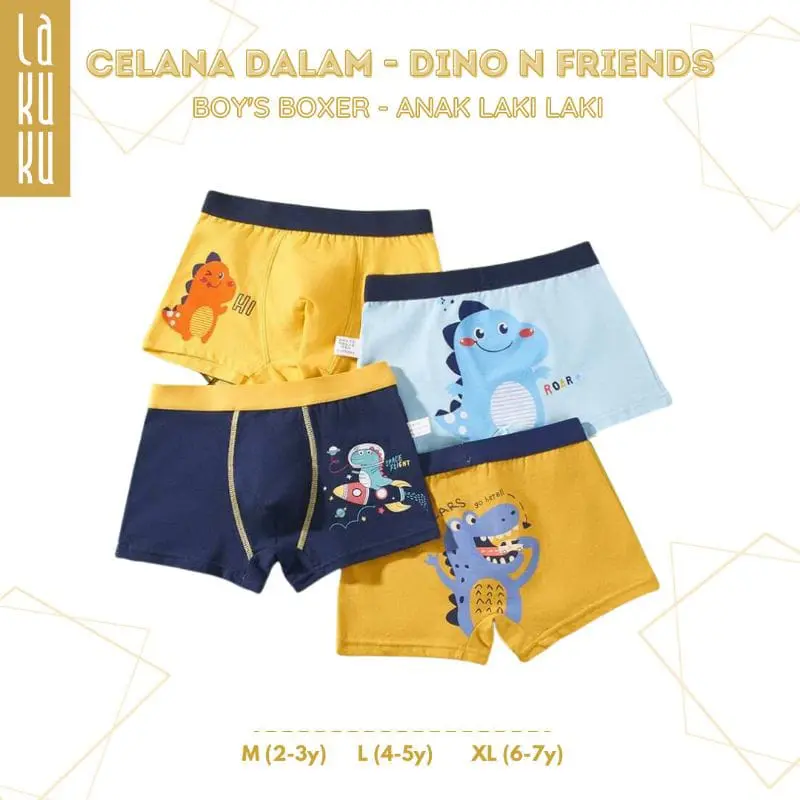 Lakuku -Boxer Anak Laki 1-7 th Underwear Katun Premium Impor Boxer Dino & Friends Boxer/Celana Pendek Fashion