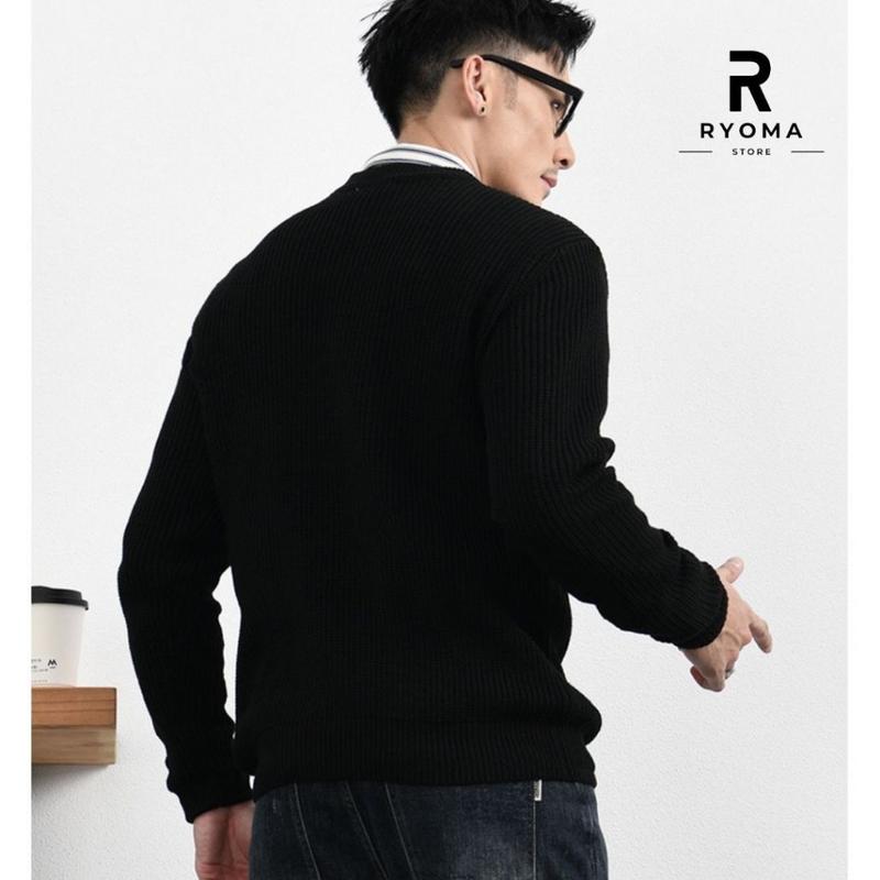 Álen cổ tròn nam nữ, álen RYOMA, chất len lông cừu hạt gạ, dày dặn, ấm áp, form dáng Hàn Áo Menswear Đen 7
