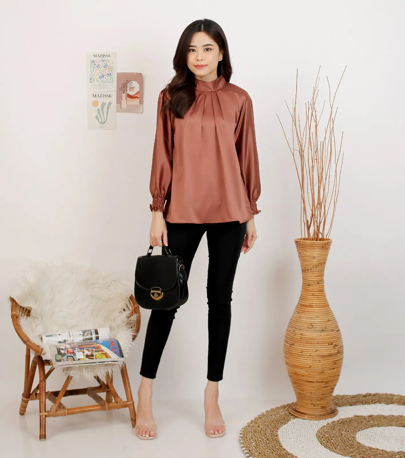 Blouse Olive/blouse atasan Wanita satin Nyaman Panjang Nyaman Panjang Hitam Baju