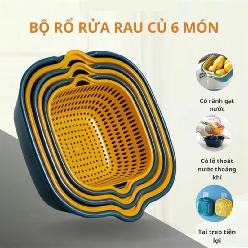    Hàng loại 1   Combo Rổ 6 Món  Rổ Nhựa Chậu Ráo Nước Hai Lớp Cao Cấp Tiện Lợi Rổ Đựng Rau Hoa Quả 
