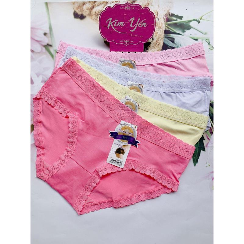 Combo 10 Quần Lót Nữ Thái Trơn Mịn Viền Ren Size 50-60Kg (819) Chất Vải Co Giãn Tốt Thoáng Mát - Kim Yến Stores Cotton Women