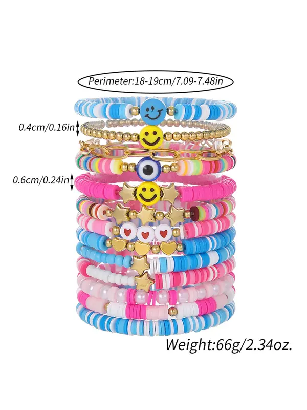 Boho Style Colorblock Star Charm Bracelet, Cute Trendy Eye & Smile Face Polymer-clay Bracelet, Fashion Accessories for Women & Girls 1