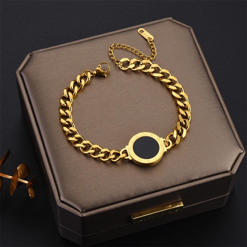 Product Introduction of Fashionable Titanium Steel Retro Style Jewelry Bracelet Necklace Heavy Industry Coarse Chain Roman Round Card Accessories Jewelry Set 6