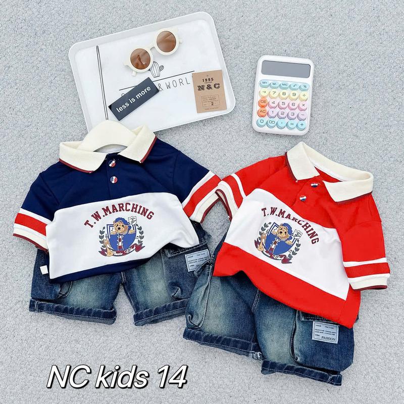 [Shin Kids] Bộ Áo Cotton Có Cổ Phối Quần Jean In Hình Gấu 01 Dễ Thương Dành Cho Bé (8-25kg). Đồ Tết Cho Bé Trai, Đồ Tết Cho Bé, Đồ Bộ cho Bé,Đồ ngủ cho bé, đồ mặc nhà cho bé.