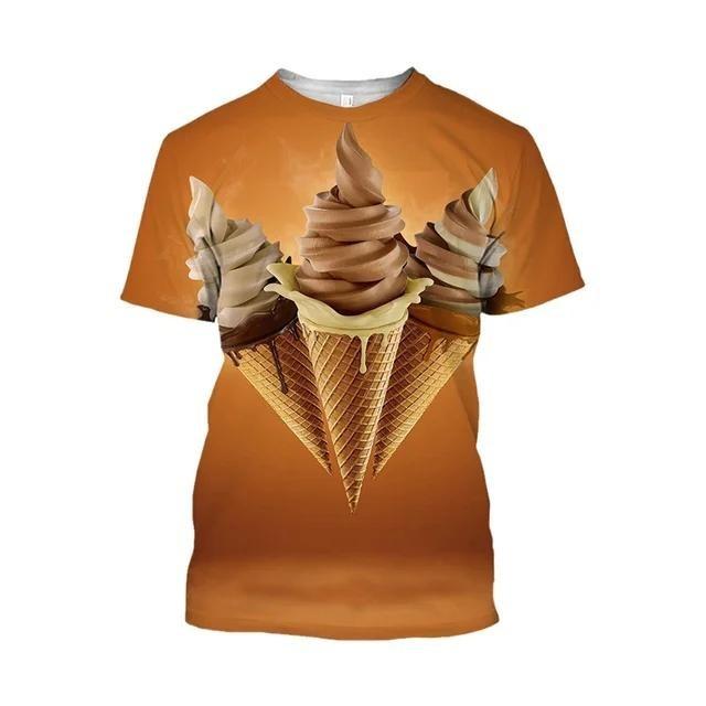 Product Introduction of Ice Cream 3D Print T-Shirt Men Strawberry Chocolate Graphic T Shirt Unisex Funny Food Casual Short Sleeve Tops Cartoon Tee Shirt 4