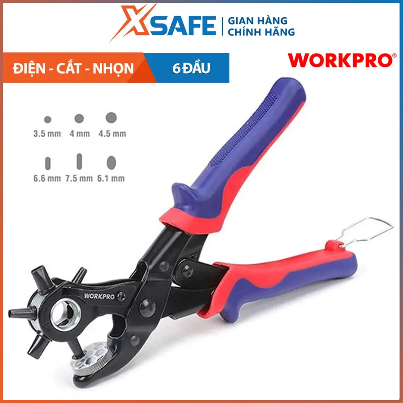 Kìm bấm lỗ đa năng 6 đầu Workpro, kềm kết hợp 3 chức năng (điện, cắt, nhọn) chất liệu thép cứng cáp, chịu lực tốt, tay cầm bọc nhựa có khóa an toàn 0