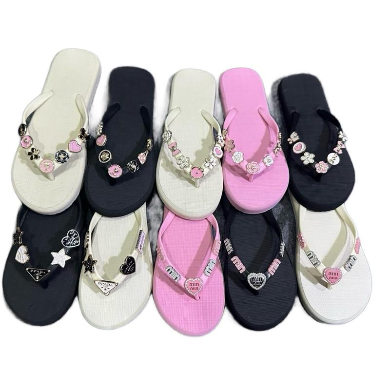 Dép xỏ ngón charm ngẫu nhiên TRẮNG HỒNG-ĐEN HỒNG-TRẮNG ĐEN-MIN sang chảnh DéP Nữ 5