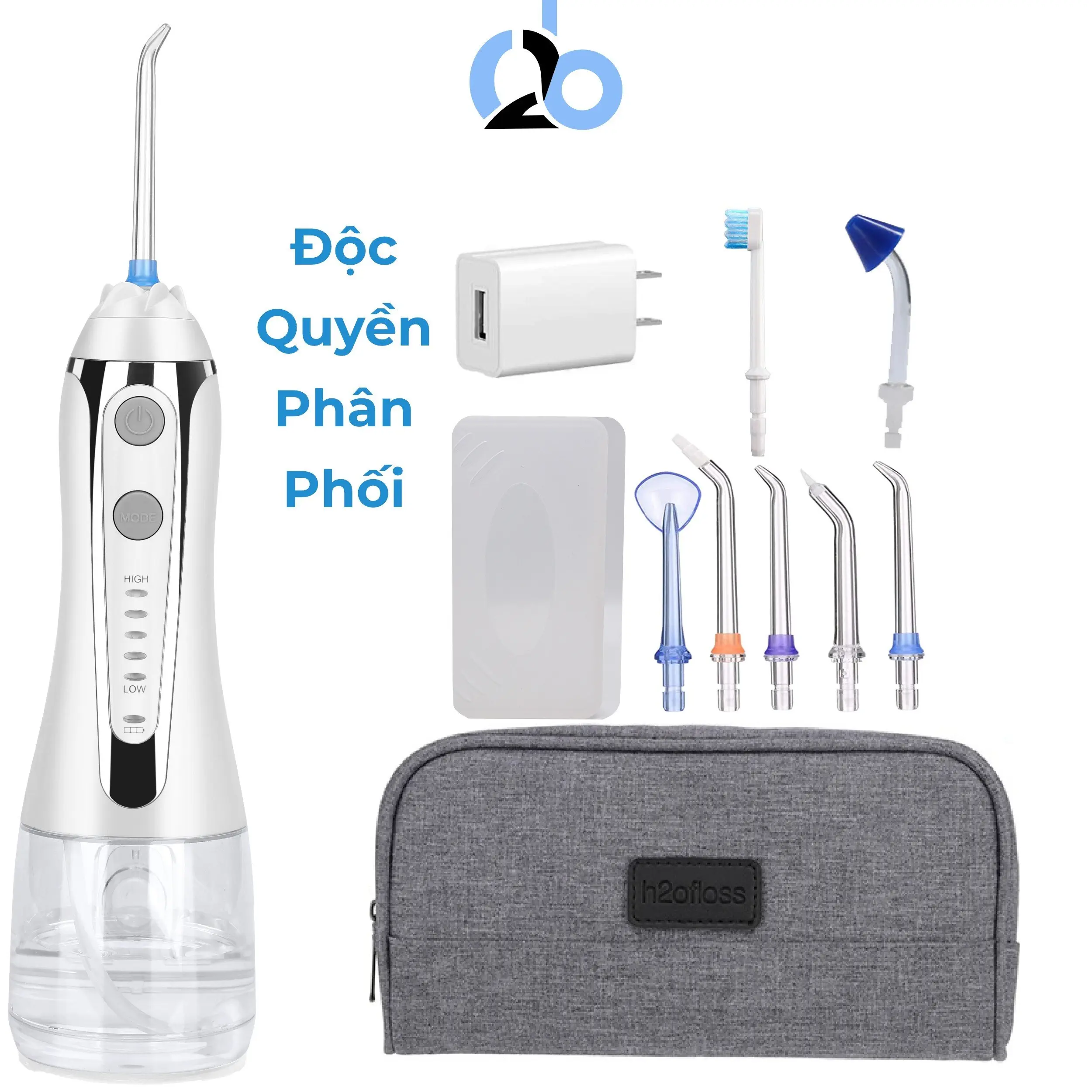 Tăm nước cầm tay H2ofloss HF2 tặng kèm 7 đầu tăm.Dụng cụ vệ sinh răng miệng hoàn hảo, phiên bản nâng cấp với nút mở bình nước tiện lợi và cổng che sạc tích hợp