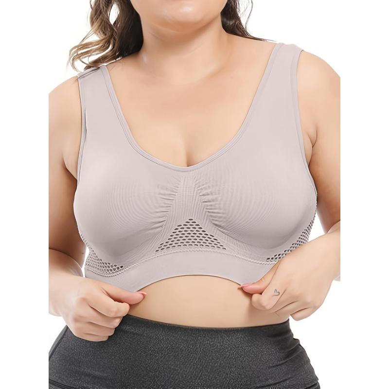 Large Size Seamless Sports Bra for Women - Purple, Breathable Mesh with Removable Pads, Comfortable and Fitted Vest Style, Breathable High Elasticity Fitness Running Wireless Hollow Mesh Yoga Underwear, Suitable for Fitness, Work, 3