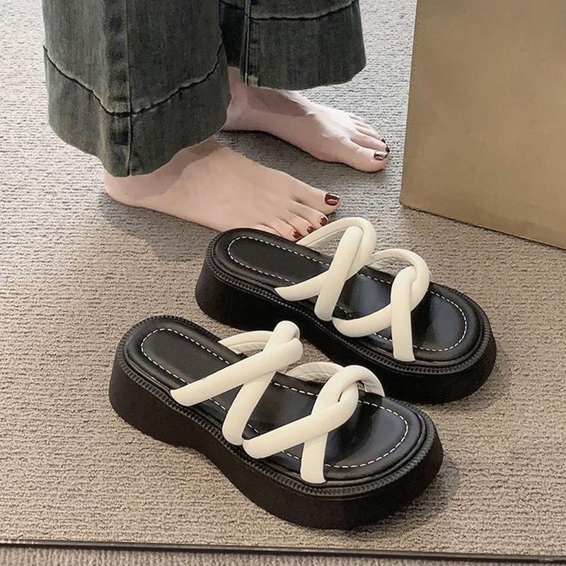 Dép Nữ Bánh Mì Chân tròn tăng size Nữ quai xoắn chéo đế cao 4cm quai mềm Dép shoes T07
