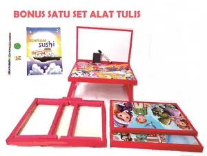 PROMO Meja belajar anak karakter lipat plus papan tulis bisa di hapus 7in1 gratis spidol penghapus buku pensil dan serutan alat tulis anak lengkap murah meriah Kayu Toys
