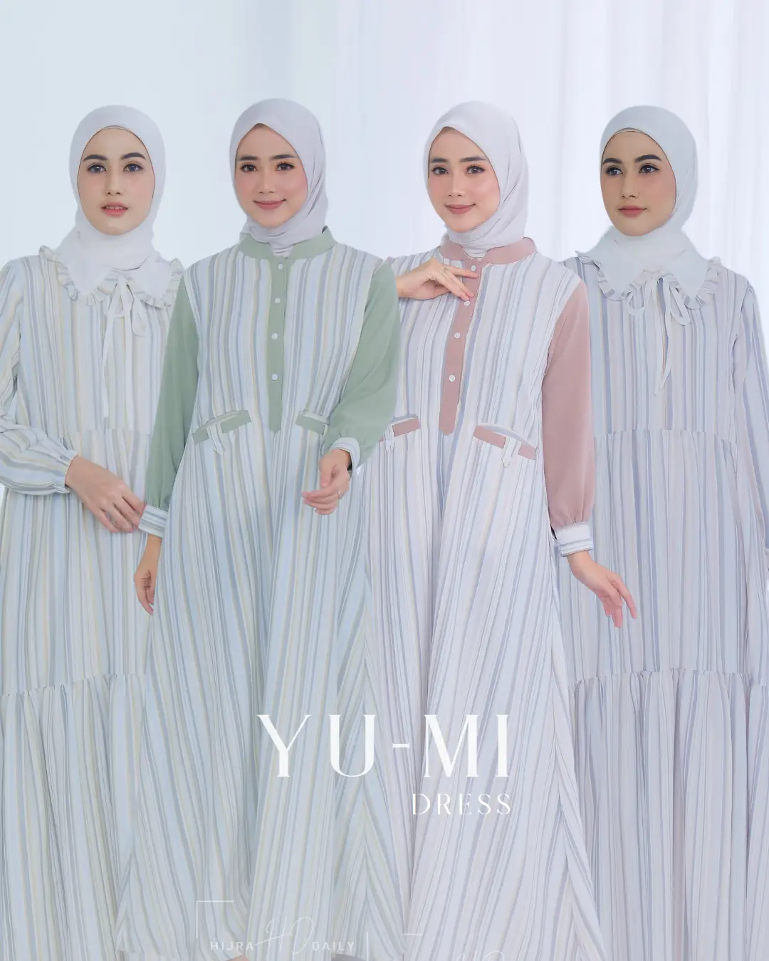 YuMi Dress | Dress Salur Crinkle Viral Kancing Kerah Casual Motif Wudhu