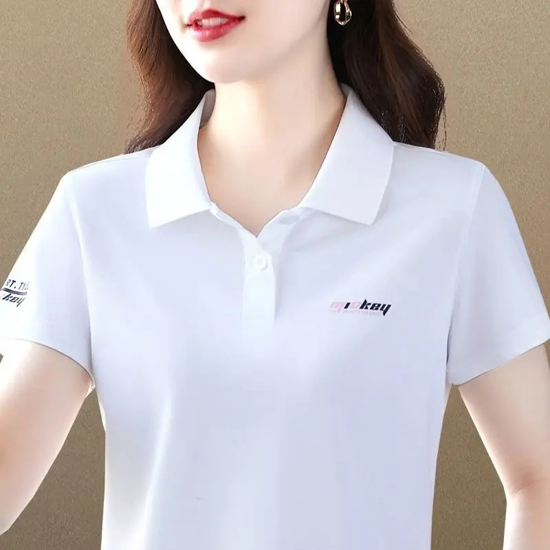 Áo Thun Ngắn Tay Có Ve Áo, Dành Cho Phụ Nữ, Hàng Mới Về Mùa Hè 2024, Áo Polo, Thích Hợp Cho Người Trung Người Già, Áo Thường Ngày Thể Thao, Cỡ Lớn, Quần Áo Của Mẹ