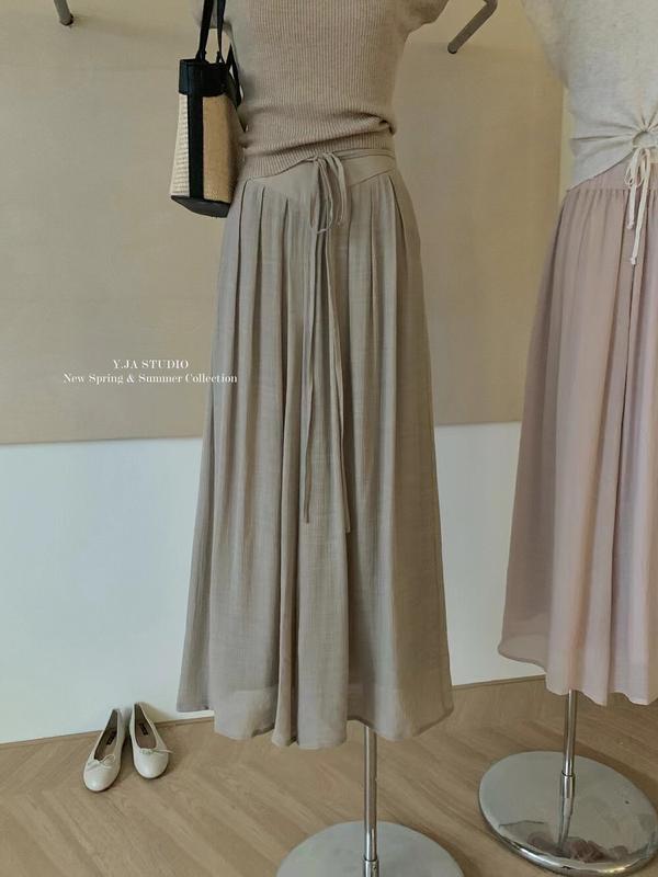 Quần ống rộng nữ vải đũi tơ mềm mướt ullazang cạp chun sau buộc dây sang trọng. Pants Voan 6