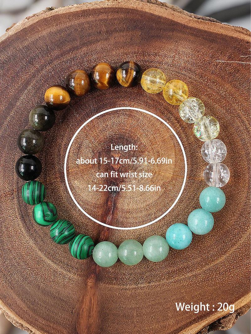 Product Introduction of Natural Crystal Stone Bracelet, Colorblock Beaded Bracelet for Women & Men, Fashion Jewelry for Party, Daily Clothing Decor, Trendy All-match & Exquisite Jewelry for Birthday Gift, Seven Colored Bracelet 1