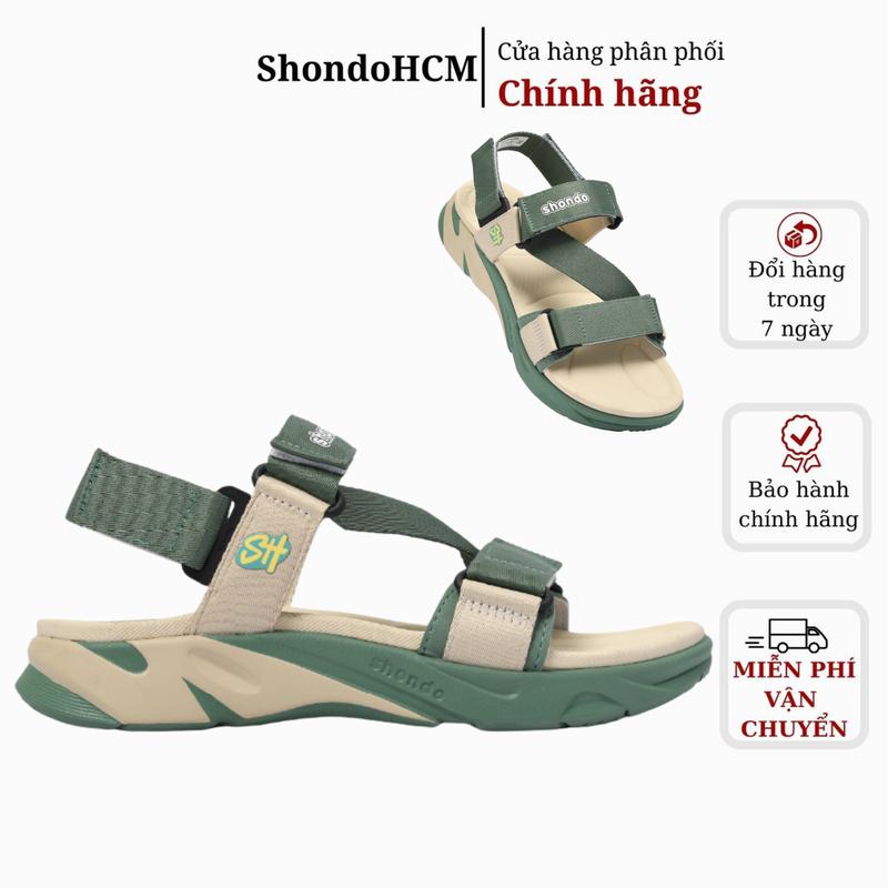 Giày Sandals Nam Nữ SHONDO F8 Êm, Thời Trang Thích Hợp Đi Làm, Đi Học Chơi Rêu Be F8M2524 Dép sandals dép Đế Bằng DéP