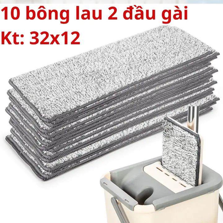 Combo 10 bông lau nhà 32x12cm loại 2 đầu gài thay thế cho cây lau nhà có thùng