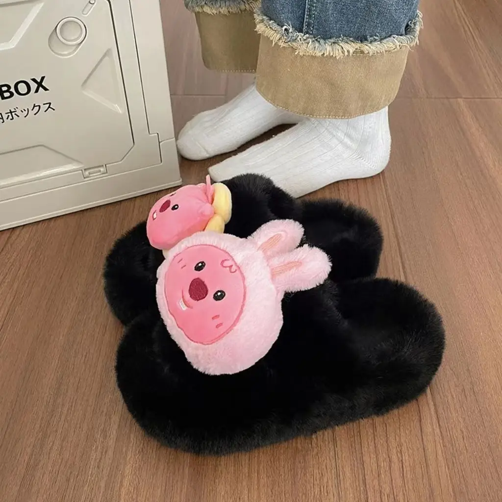 Dễ Thương Dép cotton Đế Dày Phối Lông Xinh Xắn Dành Cho Nữ