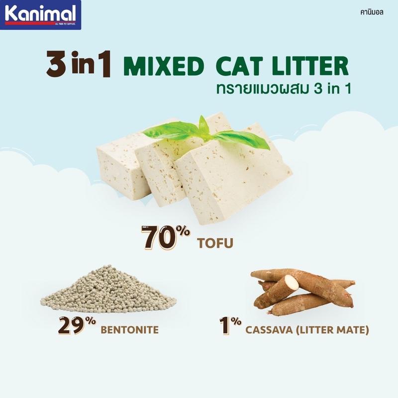 Product Introduction of Kanimal 3 in 1 Mixed Cat Litter ทรายแมวเต้าหู้ ผสมเบนโทไนท์และมันสำปะหลัง จับตัวเป็นก้อนได้ดี ขนาด 6 ลิตร 16