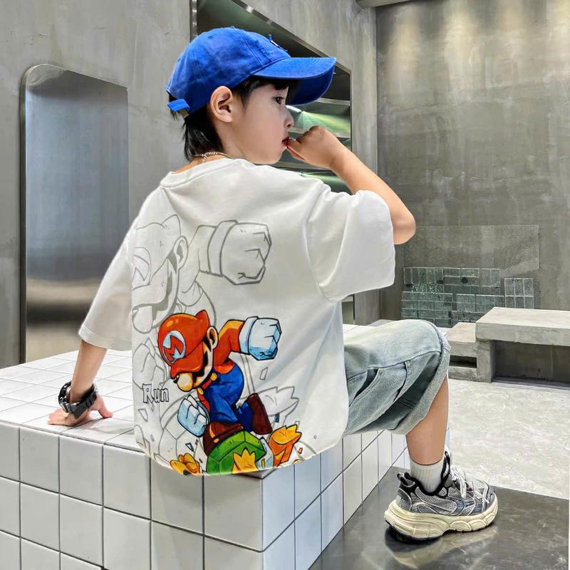 Aó phông cotton in hình MARIO RUN cho be trai từ 18-53kg mặc vừa. ÁO phông MARiO RUN chất coton tici mềm mịn co giãn thấm hút mồ hôi tôt. DL Fashion. 3