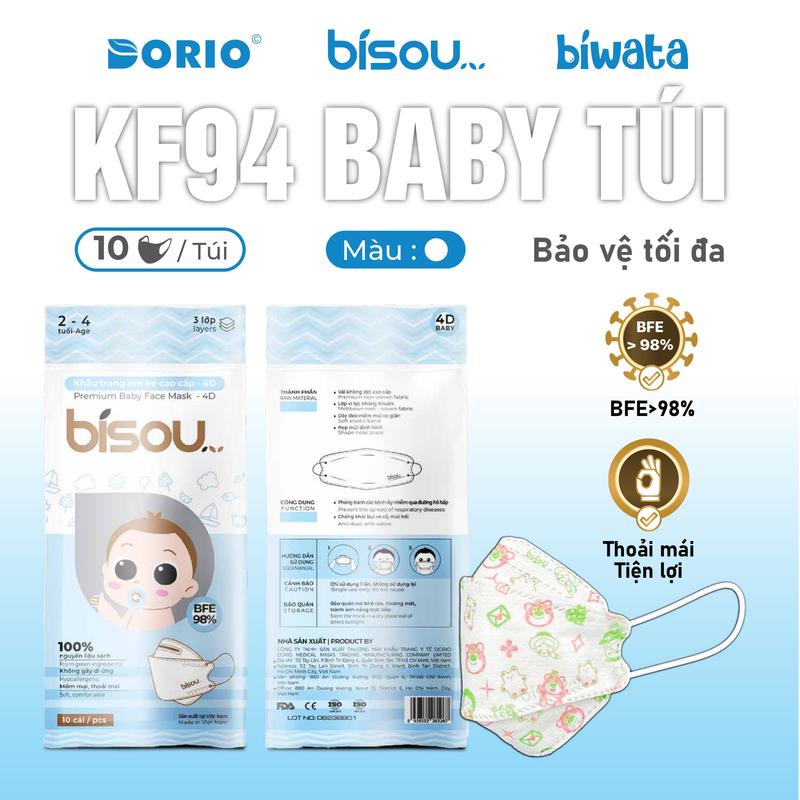 Product Introduction of Túi 10 cái khẩu trang KF94 Baby hiệu BISOU 7