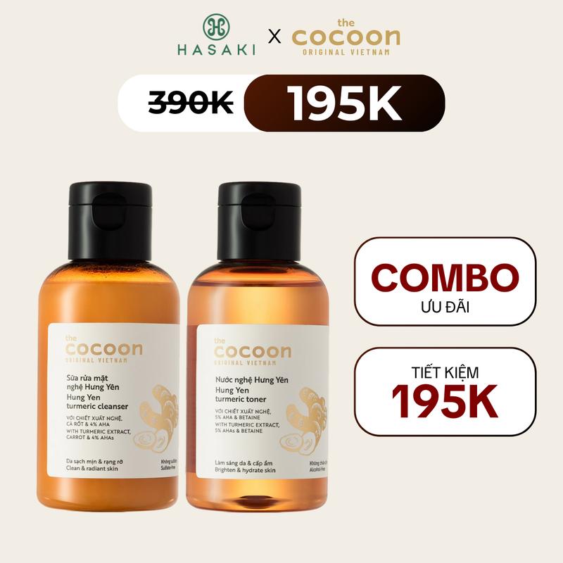 Combo Cocoon Sữa Rửa Mặt Và Nước Hoa Hồng Từ Nghệ Hưng Yên 2x140ml | HASAKI BEAUTY