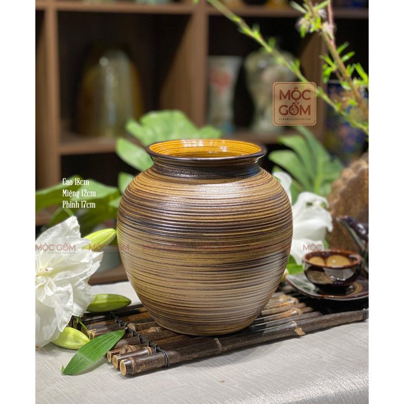 Bình gốm Bát Tràng dáng vò tròn quốc dân men trắng lì vân ganh cắm hoa trang trí phòng khách đẹp Mộc Gốm MG165 6