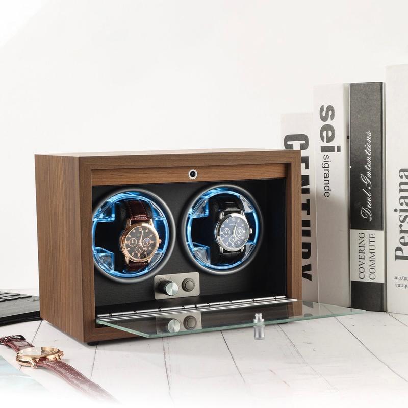 [TẶNG KÈM CỦ SẠC] Hộp xoay đồng hồ 2 xoay gỗ nắp - có đèn led -  mở nắp tự dừng - 4 chế độ xoay - Decor