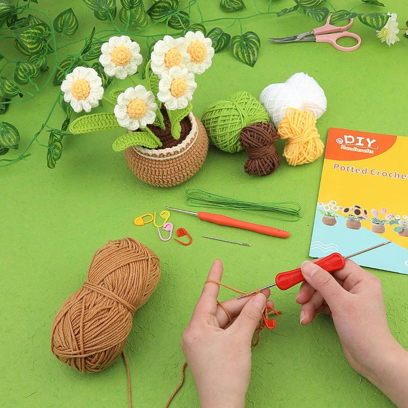 Daisy & Sunflower Design Crochet Kit, 2 Counts/set Floral Crochet Starter Set with Step-by-Step Video Tutorials, Complete Knitting & Crochet Kit for Beginners Adults, DIY Handmade Knitting Supplies 4