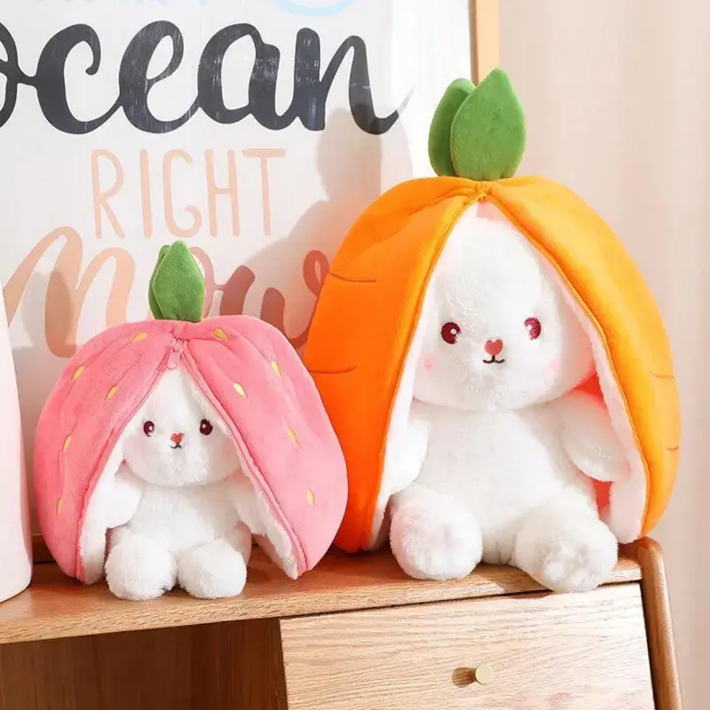 Strawberry & Carrot Design Plush Toy, 1 Count Cute Rabbit Plush Toy, Soft & Comfy Plush Toy for Kids & Adults, Birthday Gift 5