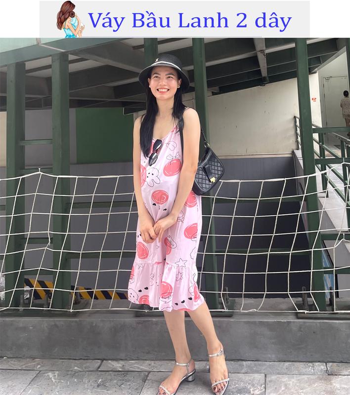 Váy bầu 2 dây dễ thương, chất lanh mềm mát, mặc nhà, mặc ngủ thoải mái cho Nữ  Women  Dress , có size từ 40-90kg bigsize Đầm Đầm Ngủ Váy Ngủ