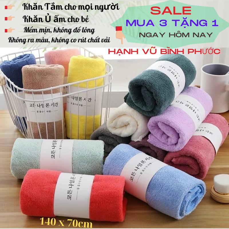 [ mua 3 tặng 1 ] Combo 3 Khăn Tắm Size 140x70cm, Mềm Mịn, Hút Nước Tốt, Nhiều Màu Đẹp, Phù Hợp Cho Cả Người Lớn Và Trẻ Nhỏ Nhà Tắm