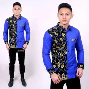 BISA (COD) Baju Batik Kantoran Batik Kerja Pria Lengan Panjang Kombinasi Katun Gold Katun