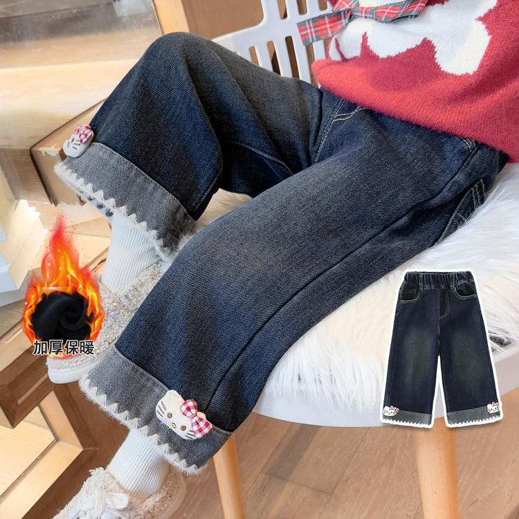  Quần Bé Gái Quần Jean Lót Lông Cừu Thời Trang Hoạt Hình Mèo Ống Rộng Thích Hợp Cho Trẻ Em Nhỏ Phong Cách Mùa Thu Và Mùa Đông Hàng Mới Về 2025 
