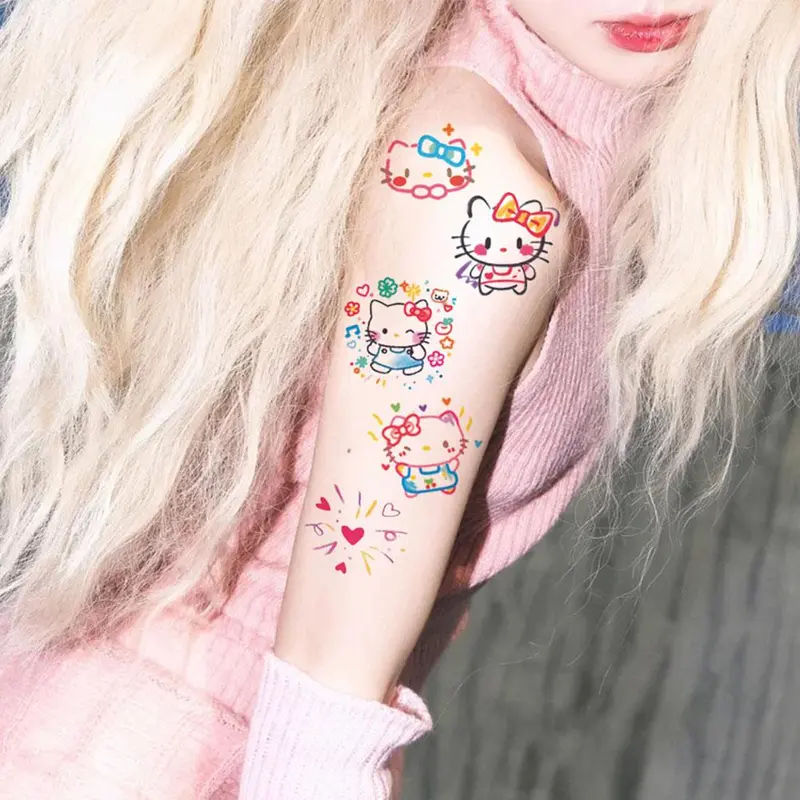 Miếng Dán Hình Xăm Tạm Thời, Họa Tiết Shin-chan Hello Kιtty Hoạt Hình, Không Thấm Nước, Lâu Trôi, Thích Hợp Cho Mặt, Cánh Tay, Lưng Và Chân, Miếng Dán Cho Nghệ Thuật Cơ Thể, Miếng Dán Hình Xăm Giả 2
