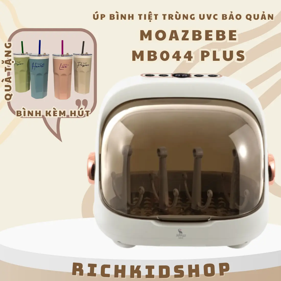 VCT [Kèm quà] - MÁY ÚP BÌNH TIỆT TRÙNG SẤY KHÔ TIA UVC MOAZBEBE MB044 BẢN PLUS 2025 - MB044 Plus