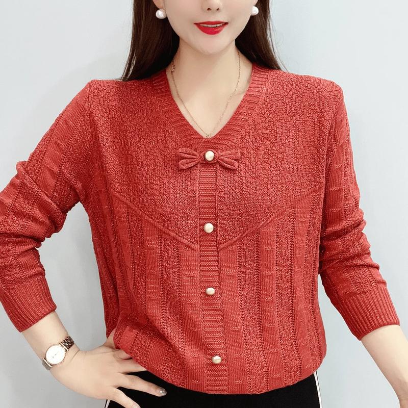 Product Introduction of Áo Len Dệt Kim Dài Tay Dáng Rộng Khoét Lỗ dễ phối đồ Phong Cách Phương Tây Đơn Giản Cơ Sở Nơ Mới Mùa Thu  Nữ Women Top Vàng 2