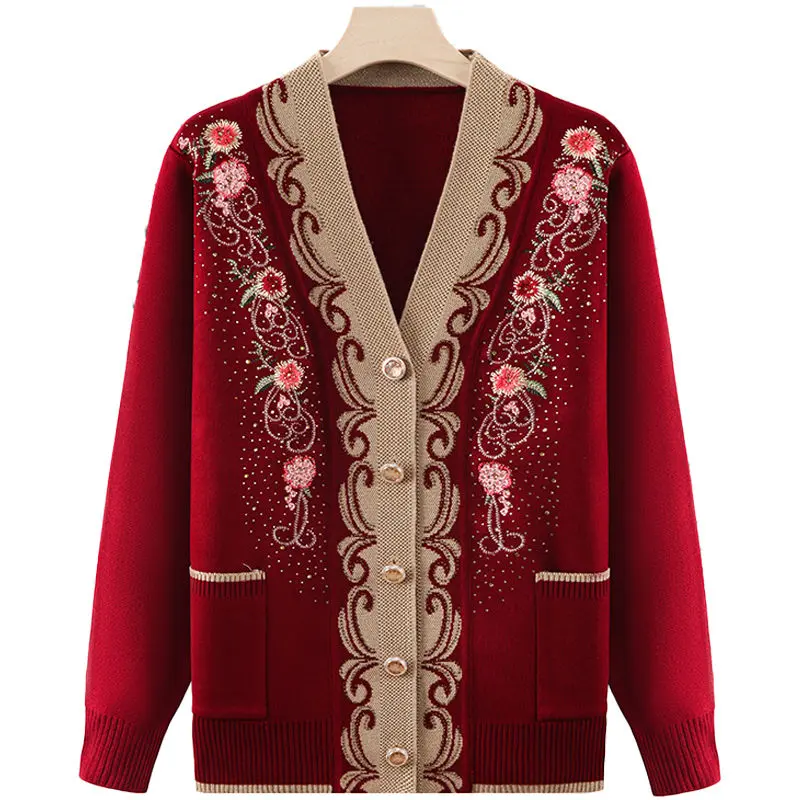 Quần áo cho mẹ Trung Người Già và Cao Tuổi, Áo len mùa thu và mùa đông, Áo khoác Cardigan, Áo khoác quần áo của bà, Quần áo dày cho người cao tuổi