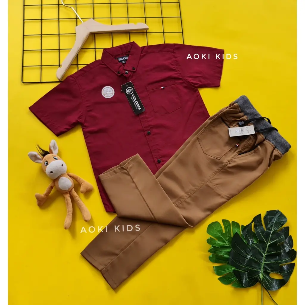 GRATIS ONGKIR /COD/ Pilih Setelan Kemeja Polos Berkualitas  Anak Cowok Lengan Pendek celana Chinos Panjang Keren terbaru Usia 2-12 Tahun