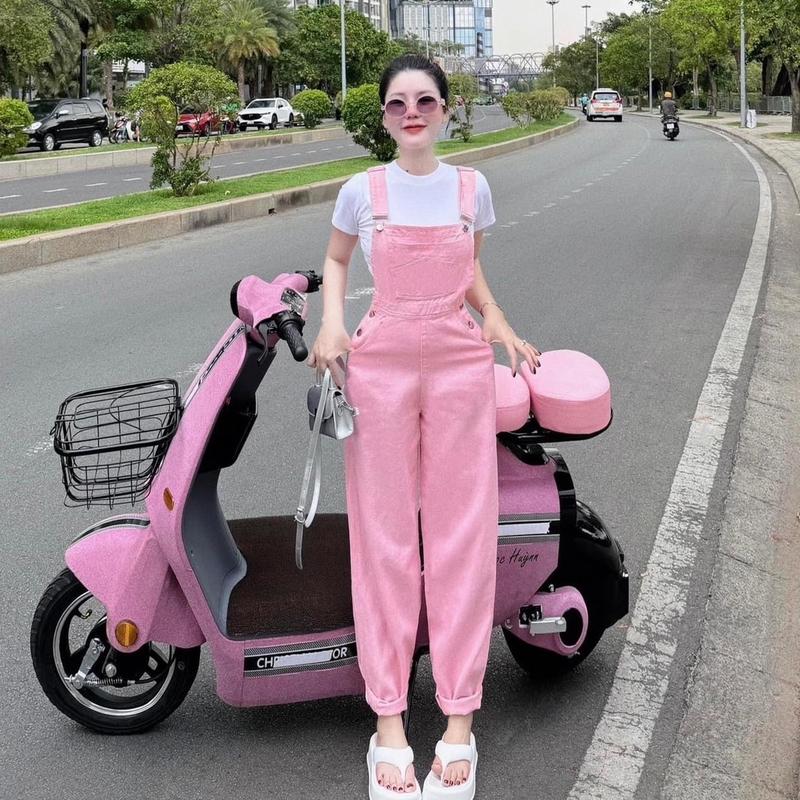 TIENSTYLE - Yếm Jean Nữ Quần Dài Ống Suông Rộng Hai Dây Màu Hồng Đen Trắng Đỏ Xanh Nút Hông Chất Liệu Vải Jean QC Cotton Dày Dặn Size 40-70kg