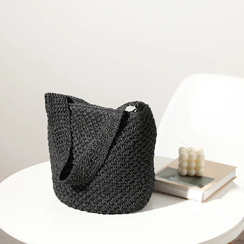 Factory Direct Sales Korean Style Hand-Woven Bag Woven Bag Bag Fashion Straw Bag Woven Bag Bucket Bag Seaside Vacation Beach Bag 2