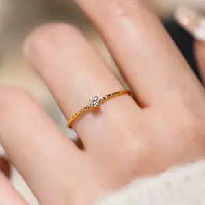 Cincin Anti Karat Wanita Minimalis Emas Gold Tipis Berlian Zircon Kecil Elegan Adjustable