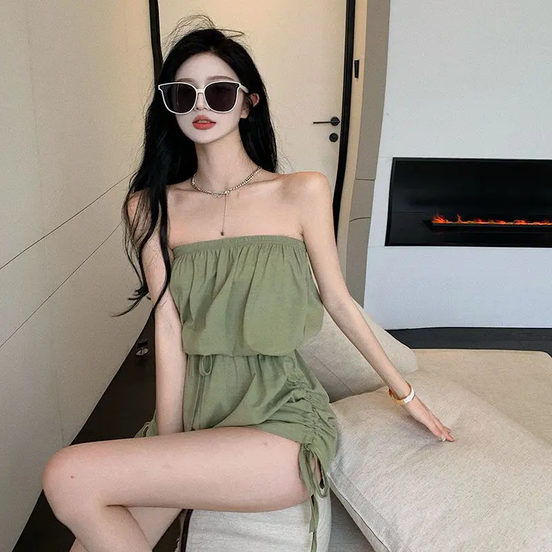Quần Ngắn Một Mảnh Cạp Cao Cho Nữ, Thiết Kế Buộc Dây, Dáng Rộng Vừa Vặn, Vải Mỏng, Chân Rộng, Thích Hợp Cho Mùa Hè, Thể Thao Dáng Rộng Rãi, Phong Cách Đi Chơi, Có Dây Rút, Quần Túi Hộp
