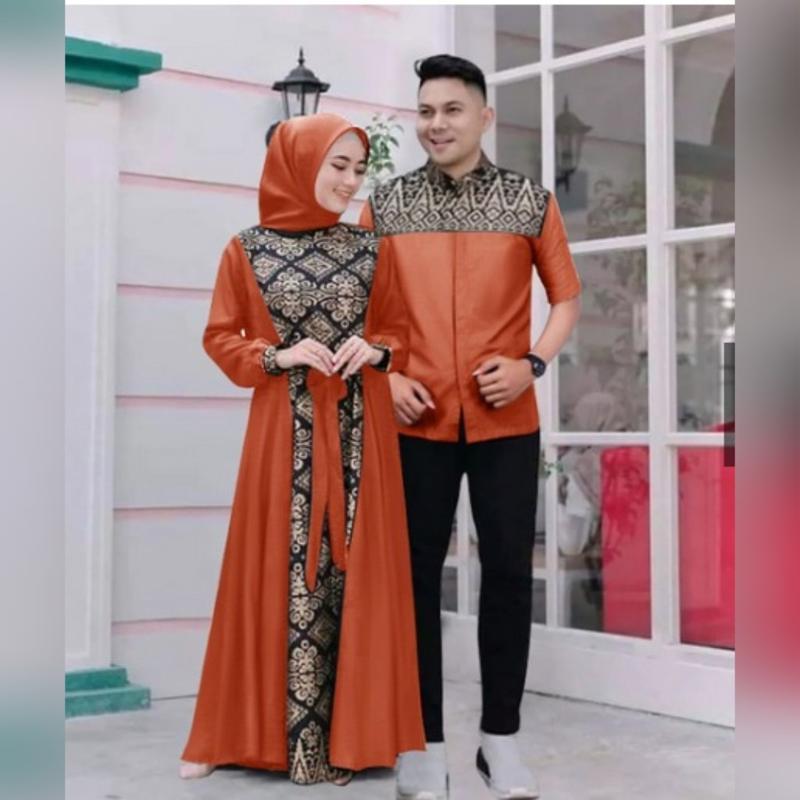 Product Introduction of COUPLE IRWANSYAH DI JAMIN REAL PIC/COD YA KK/BAJU PASANGAN KOMBY BATIK GOLD ADA 3 SIZE UKURAN M,L,XL Gamis Muslim Keluarga Dress Panjang Kondangan Lebaran 5
