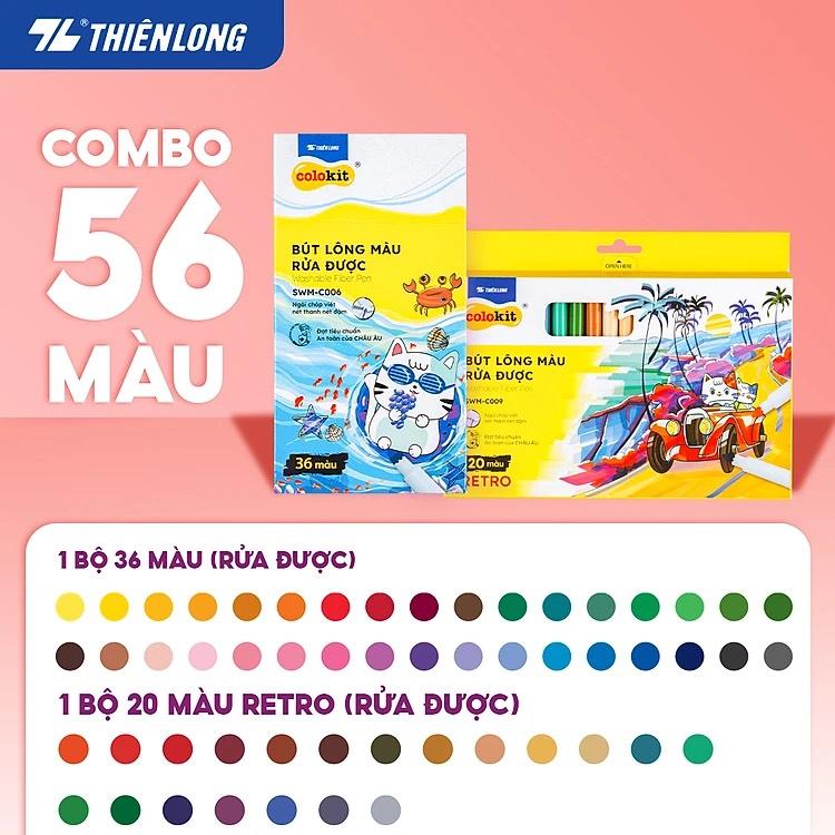  Combo Bút lông màu SWM-C006 và SWM-C009 Fiber Pen Thiên Long Colokit 56 màu rửa được an toàn sử dụng tô màu vẽ tranh calligraphy 