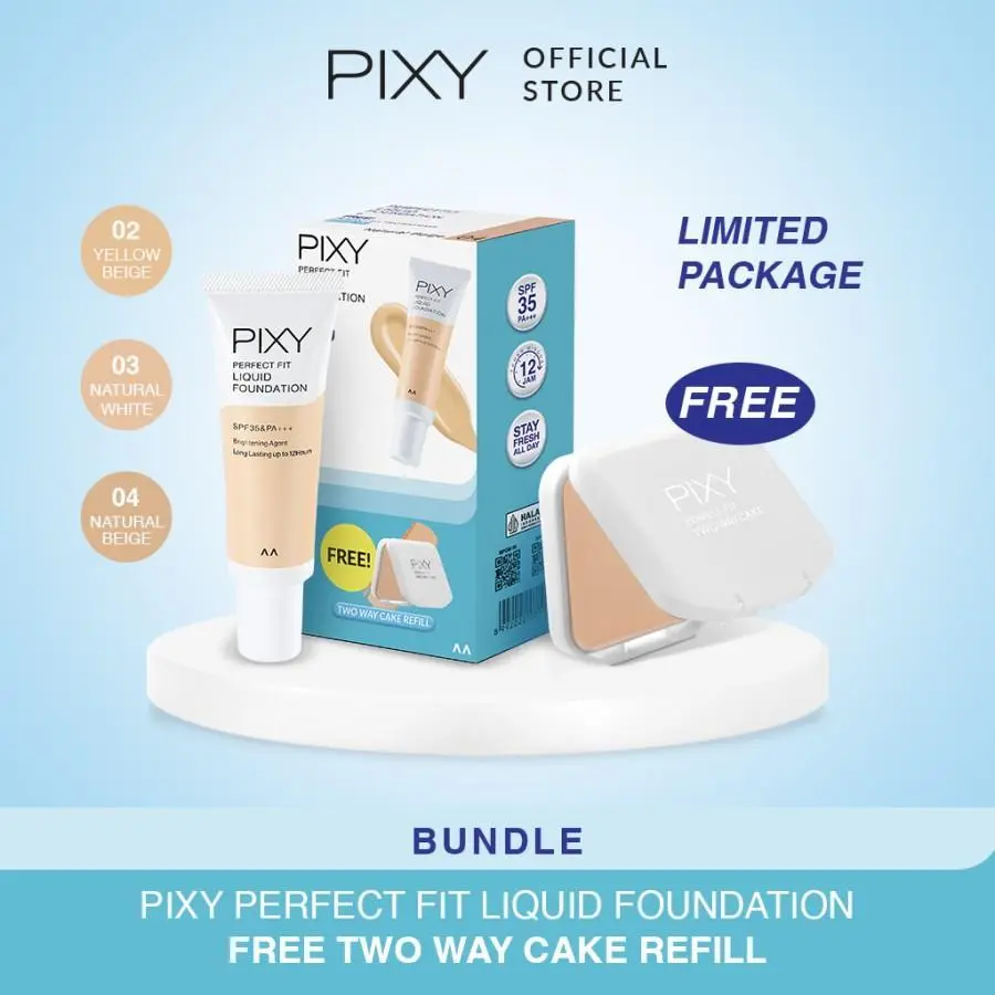 (BELI 1 DAPAT 2) PAKET PIXY FOUNDATION + DAPAT REFIL BEDAK PIXY PERFECT FIT / BUNDLE PIXY PEFECT FIT FOUNDATION DAN BEDAK